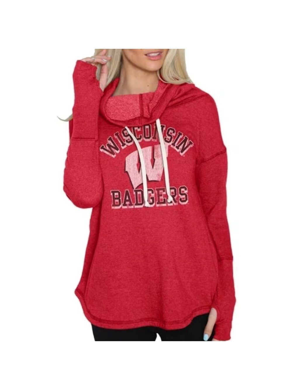 Women's Unbranded Wisconsin Badgers Red & White Funnel Neck sweatshirt size med.